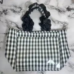 ザッカマート - A4多機能2WAYハンドルフリルトートバッグ チェックブラック