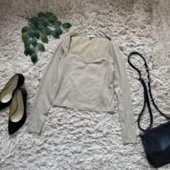 6412✾エイチアンドエム✾リブカットソー【M】オープンネック/長袖/大人っぽい