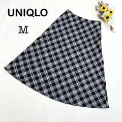 【UNIQLO ユニクロ】チェックフレアスカート ミモレ丈 ブラック 黒 グレー
