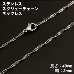1本　ステンレス　スクリューチェーン　ネックレス　シルバー　40cm(幅2mm)
