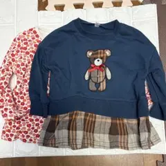 クマ刺繍ネイビートレーナーと花柄トップスセット