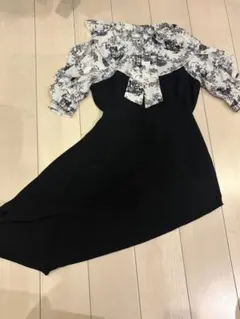 トワルドジュイ柄ボウタイフリルワンピース