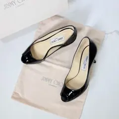 JIMMY CHOO エナメル パンプス オープントゥ ブラック イタリア製のサムネイル