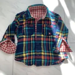 ミキハウス　チェックリバーシブルシャツ90