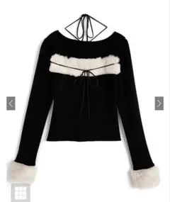 GRL ファーホルターネックリボンニットトップス （ru1387） ブラック