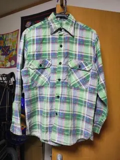 ヴィンテージ 70s sears シアーズ ネルシャツ 衿芯 プリントネル