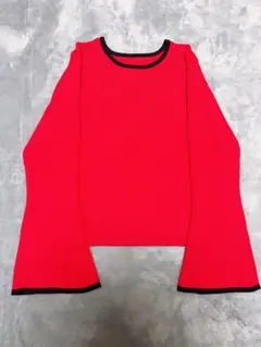 mystic バイカラー リブニット 長袖 レッド ブラック