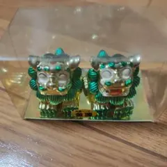 金運　シーサー置物 金色 緑色 新品