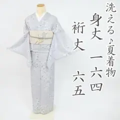【洗える♪夏着物】小紋　淡いグレー　花唐草　普段着　ポリエステル　26K49のサムネイル