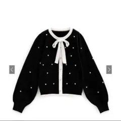 ハート刺繍リボン配色ニットトップス（tt020）