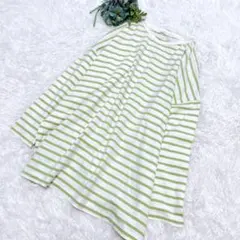 【アメリカンホリック】トップス 長袖 薄手 ボーダー 体型カバー Uネック