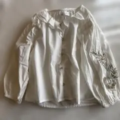 ホワイト 刺繍花柄 長袖シャツ 116cm