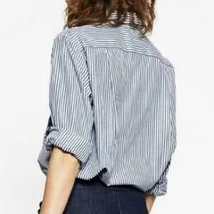 インスタで話題☆ZARA好きに☆花柄刺繍入りストライプシャツ シャツ L