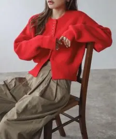 Bonjour Saganスリットヘムフェザーカーディガン　FREE