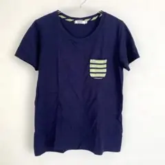 エーグル Tシャツ ネイビー XS ストライプポケット AIGLE レディース