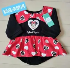 【新品未使用】長袖ミニーマウスロンパース 赤黒 70〜80cm