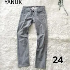 YANUKヤヌーク ダメージ加工 薄いブラックデニムパンツ Gパン 24インチ