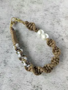 【sale最終価格】パラコード　ハンドストラップ ブラウン グレー パール