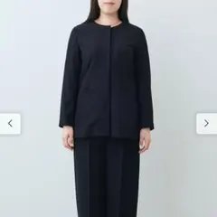 【大きなサイズ】3L IEDIT 黒原着 洗える ノーカラー ジャケット 黒のサムネイル