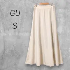 ジーユー GU リネンブレンドフレアロングスカート【S】ナチュラル ウエストゴム