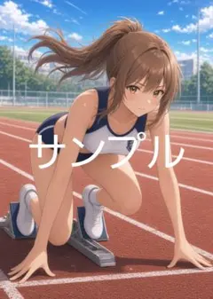 A0034AI生成アート 陸上競技場の少女 ポートレート 2枚セット