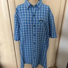 Columbia 半袖シャツ 青と白のチェック