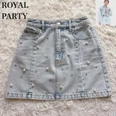 新品 ROYAL PARTY パール装飾デニムミニスカート F パールビジューのサムネイル