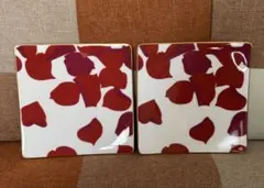 Noritake 赤い花びら 四角い皿 2枚セット 15cm角
