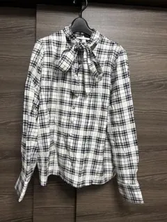 H&M チェック柄リボン付きシャツ M
