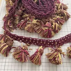 （2月処分？）房飾り付き　赤紫&金色　編み込みリボン　約350〜400cm