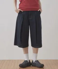 【Unblend】ボックスプリーツ デニム ハーフパンツ　s