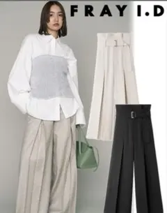 [フレイ アイディー] ハイウエストベルトデザインワイドパンツ