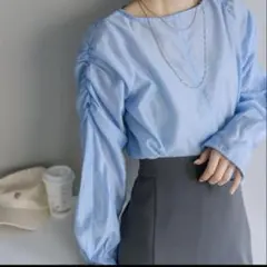 mystic ライトブルー パフスリーブ シャツ