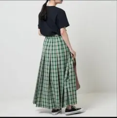 FREAK'S STORE グリーンチェック プリーツロングスカート