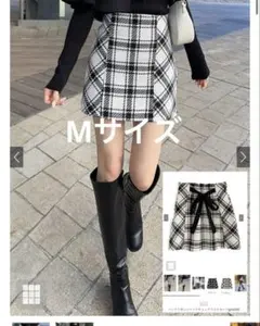 GRL gm699 Mチェック柄リボン付きミニスカート　ツイード