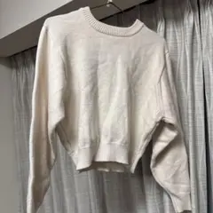 ZARA WOMAN ホワイト クルーネックニット セーター M ショート丈のサムネイル