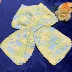 ❤️マスカット色リボンマフラー❤️花モチーフ❤️差し込みマフラー❤️ハンドメイド❤️手編み