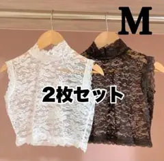レディース 花柄 付け襟 レース インナー 春服 おしゃれ M2枚 白 黒
