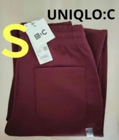 新品 UNIQLO C スウェットワイドパンツ ワイン Ｓ 丈標準 ユニクロ