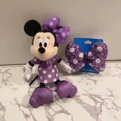 ミニーマウス ぬいぐるみ チャーム　水玉　ヘアゴム　ディズニー　パープル　制服