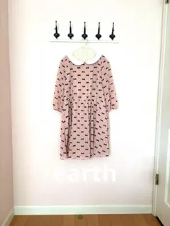 可愛いリボン柄 長袖ワンピース ピンク