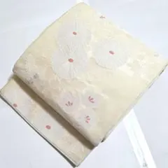 ☆専用☆名古屋帯 絽 唐織 オフホワイト 花丸文 銀糸 夏長さ3m73cm
