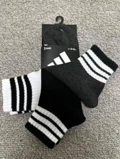 ストライプデザイン 3足セットソックス 23-25cm 厚手