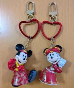 香港ディズニーランド ミッキー ミニー ペアマスコットキーホルダー チャイナ服