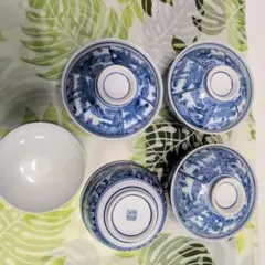 青と白の蓋つき煮物椀4個セット