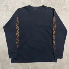 90s 00s フレイム袖プリント 長袖tシャツ ロンT ブラック サンフェードのサムネイル
