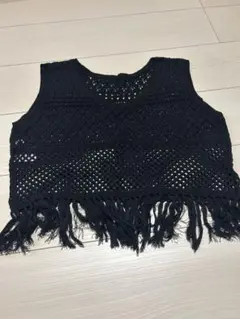 クロシェ編み ビスチェ フリンジ付き ブラックのサムネイル