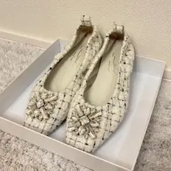 LE TALON スクエアビジュー付き ツイードパンプス 23cm 美品