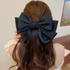 黒　リボン　バレッタ　ヘアークリップ　アクセント　大きい　結婚式　フォーマル