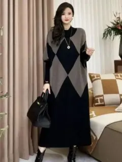 大柄キレイめニットワンピース デートに最適 お出かけ女子会用